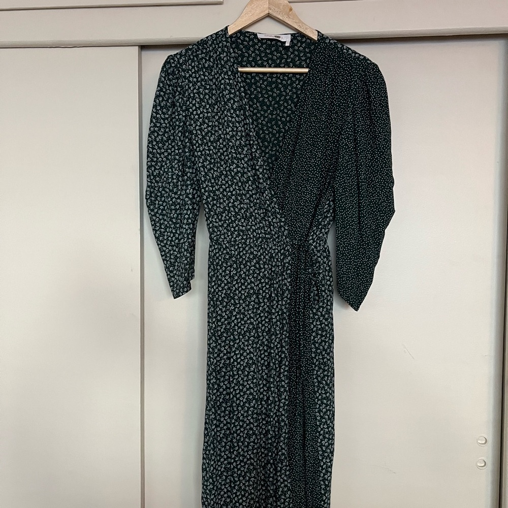 See By Chloe Green Floral and Polka Dot Wrap Dress